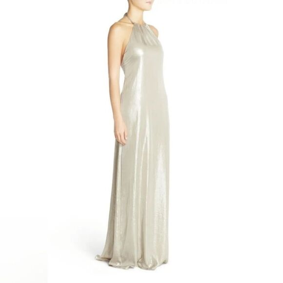 Nouvelle Deidre Liquid Chiffon Halter Trapeze Gown - Picture 2 of 11